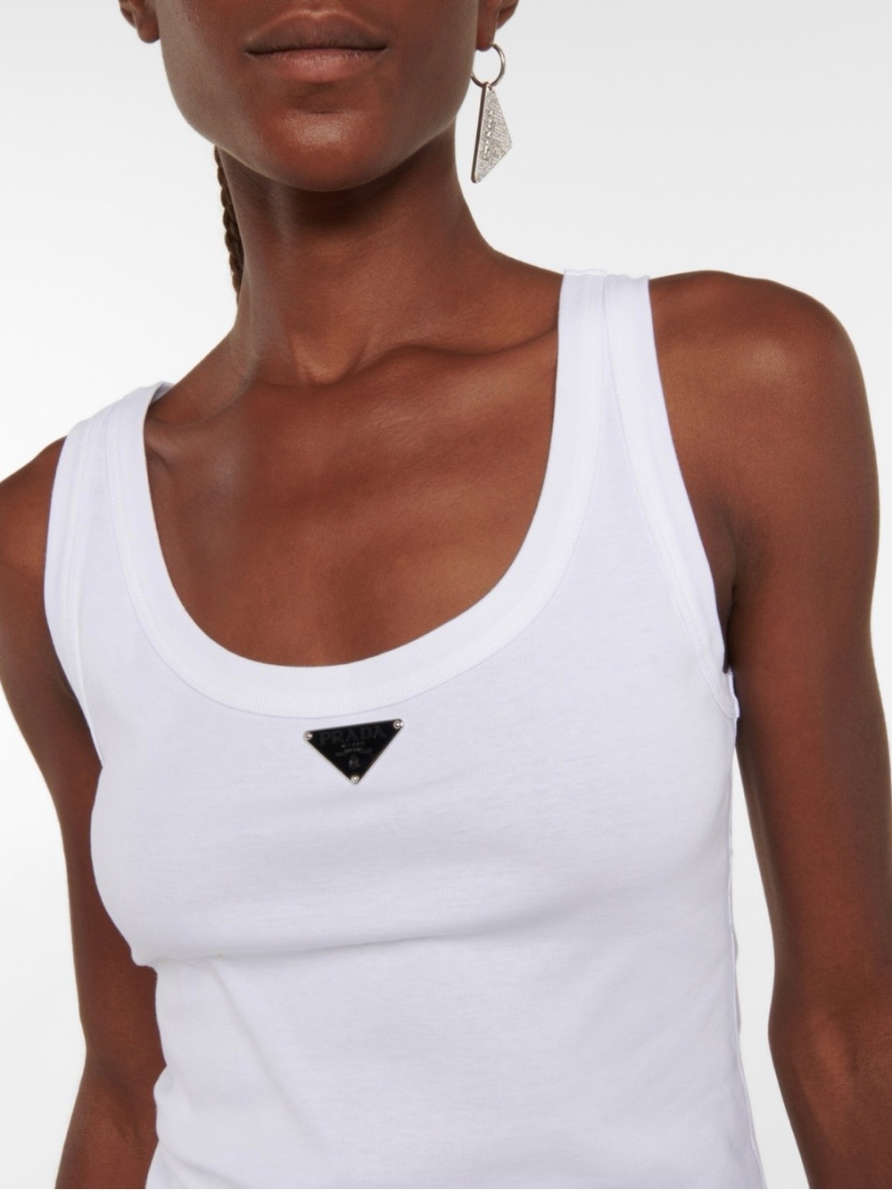 Prada White Scoop Tank with Black Triangle Logo